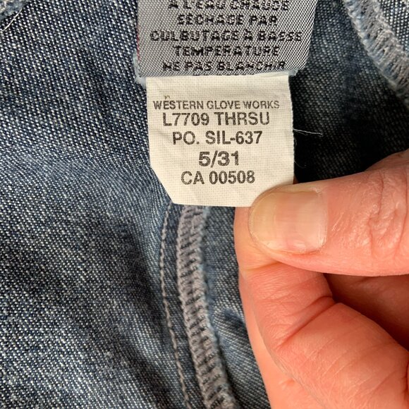 Vintage 90s Silver Jeans Flare Carpenter Denim Blue Overalls Size 5/31 - Picture 13 of 16